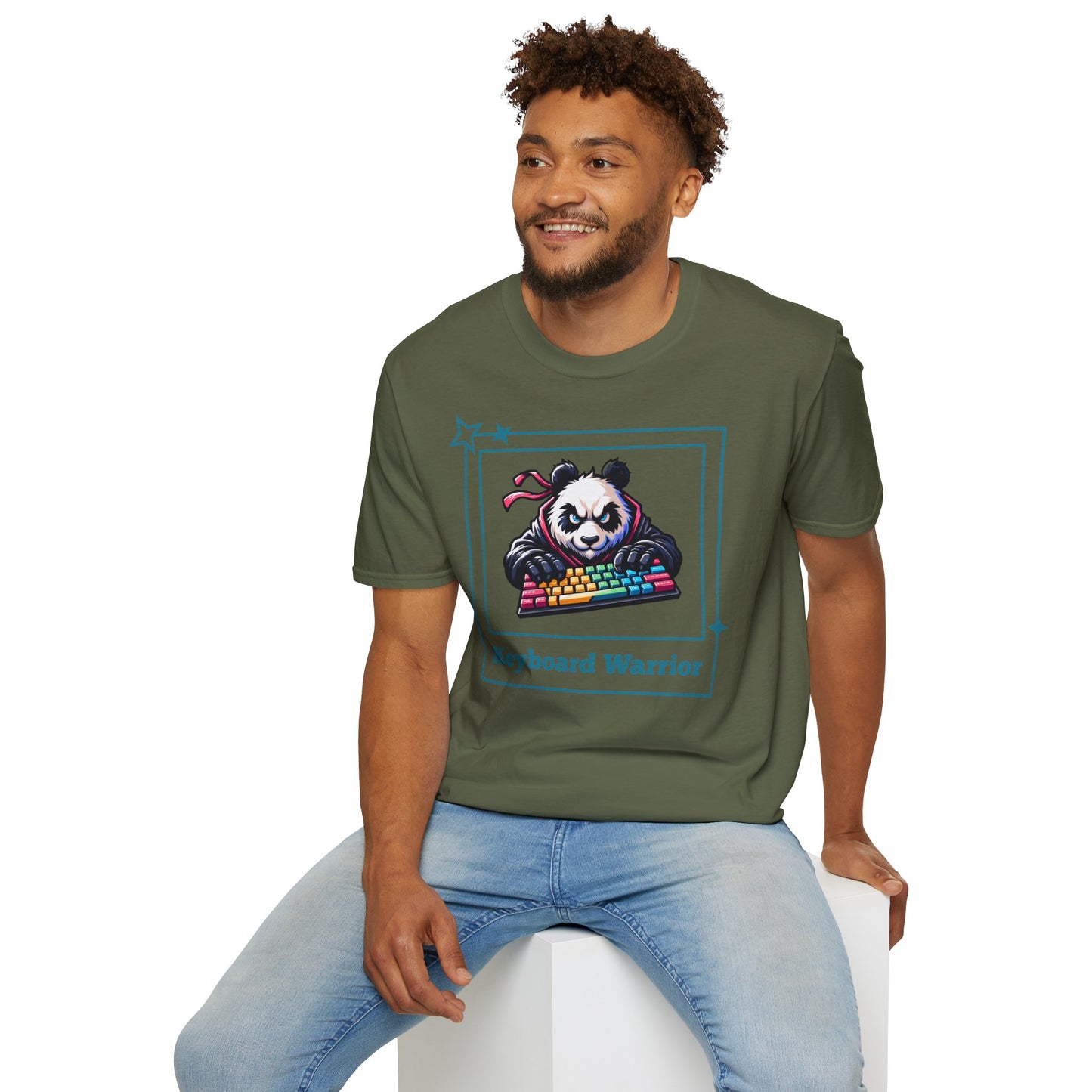 Panda Graphic T-Shirt, Gamer Apparel, Keyboard Warrior Tee, Unisex Softstyle Shirt, Gift for Gamers, Cute Casual Wear