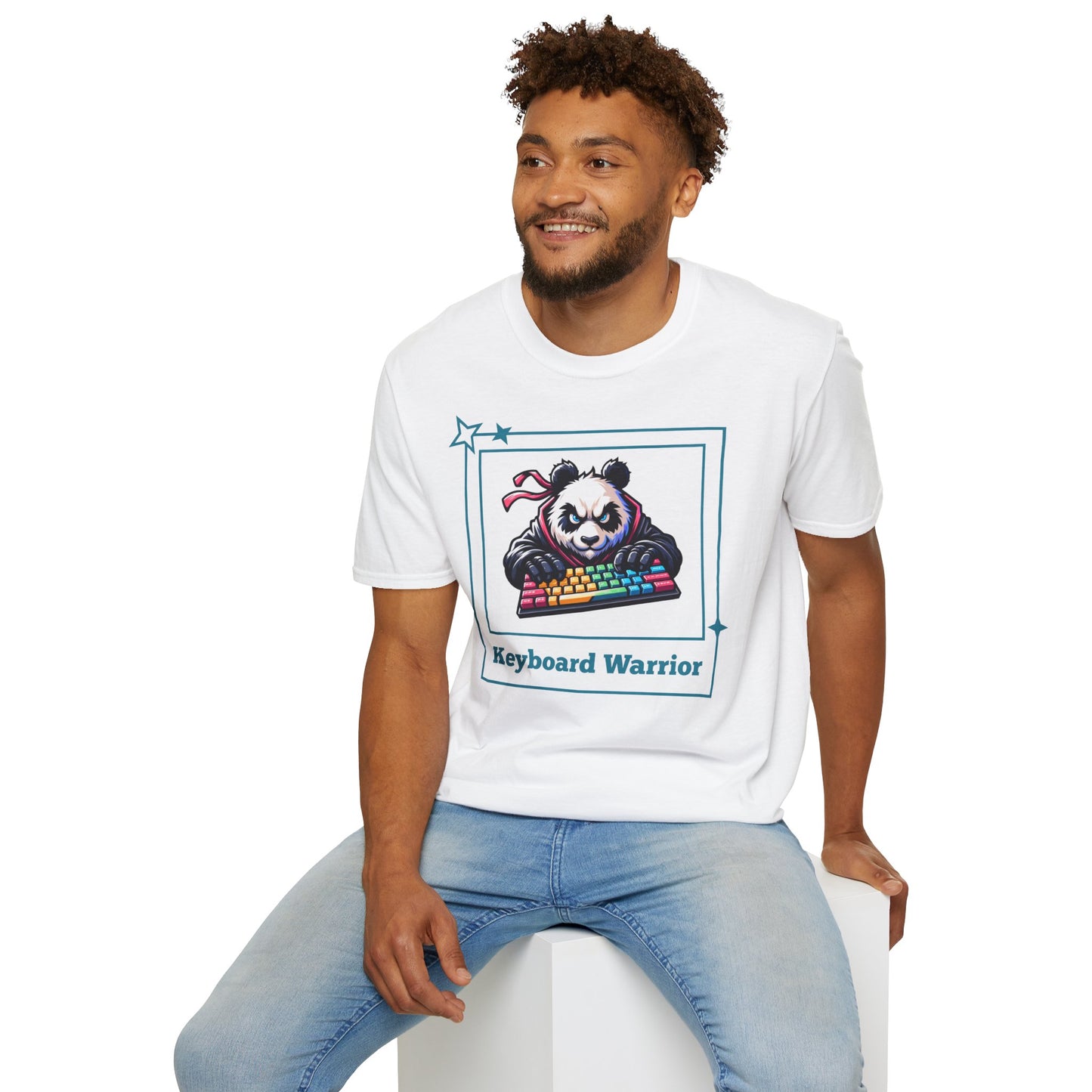 Panda Graphic T-Shirt, Gamer Apparel, Keyboard Warrior Tee, Unisex Softstyle Shirt, Gift for Gamers, Cute Casual Wear