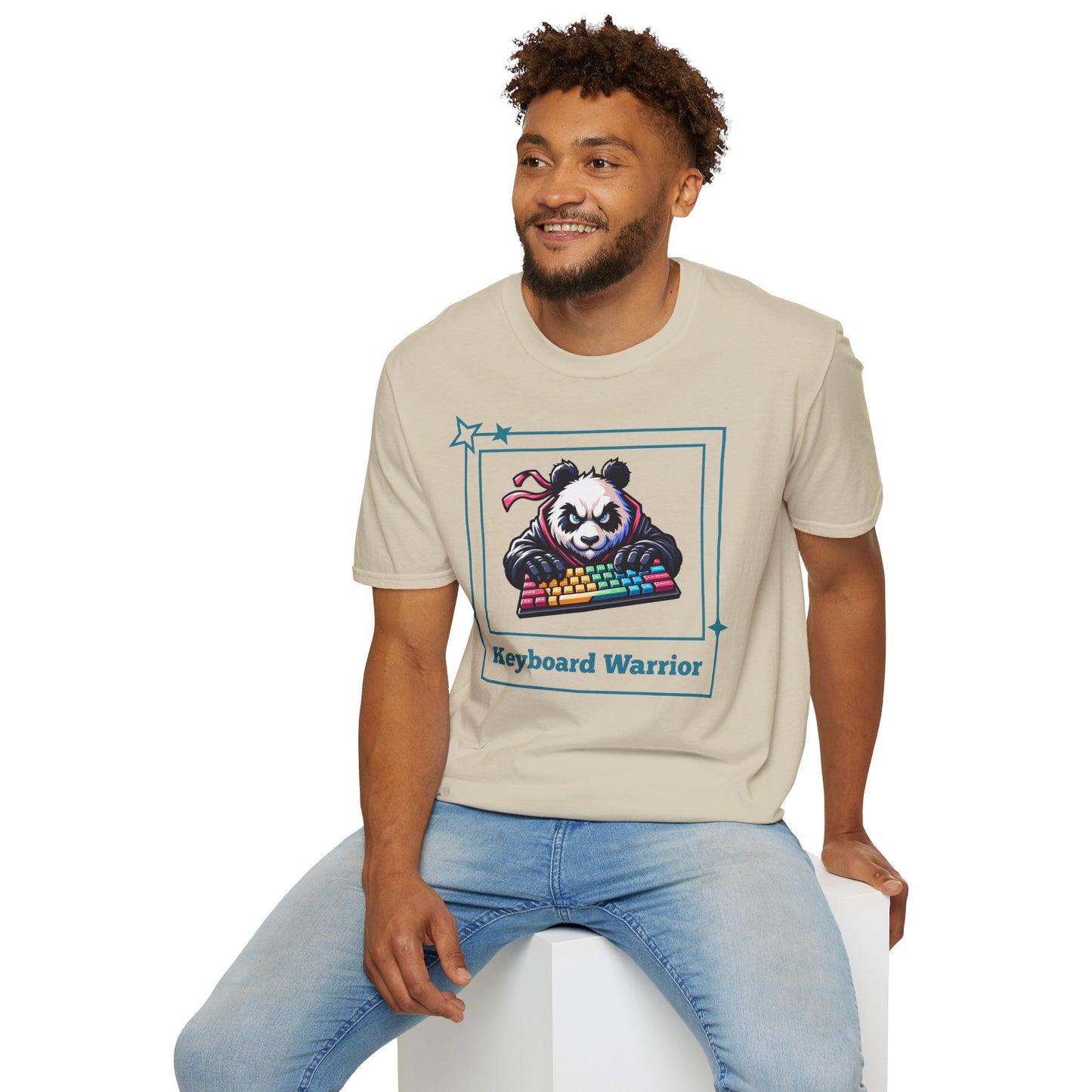 Panda Graphic T-Shirt, Gamer Apparel, Keyboard Warrior Tee, Unisex Softstyle Shirt, Gift for Gamers, Cute Casual Wear