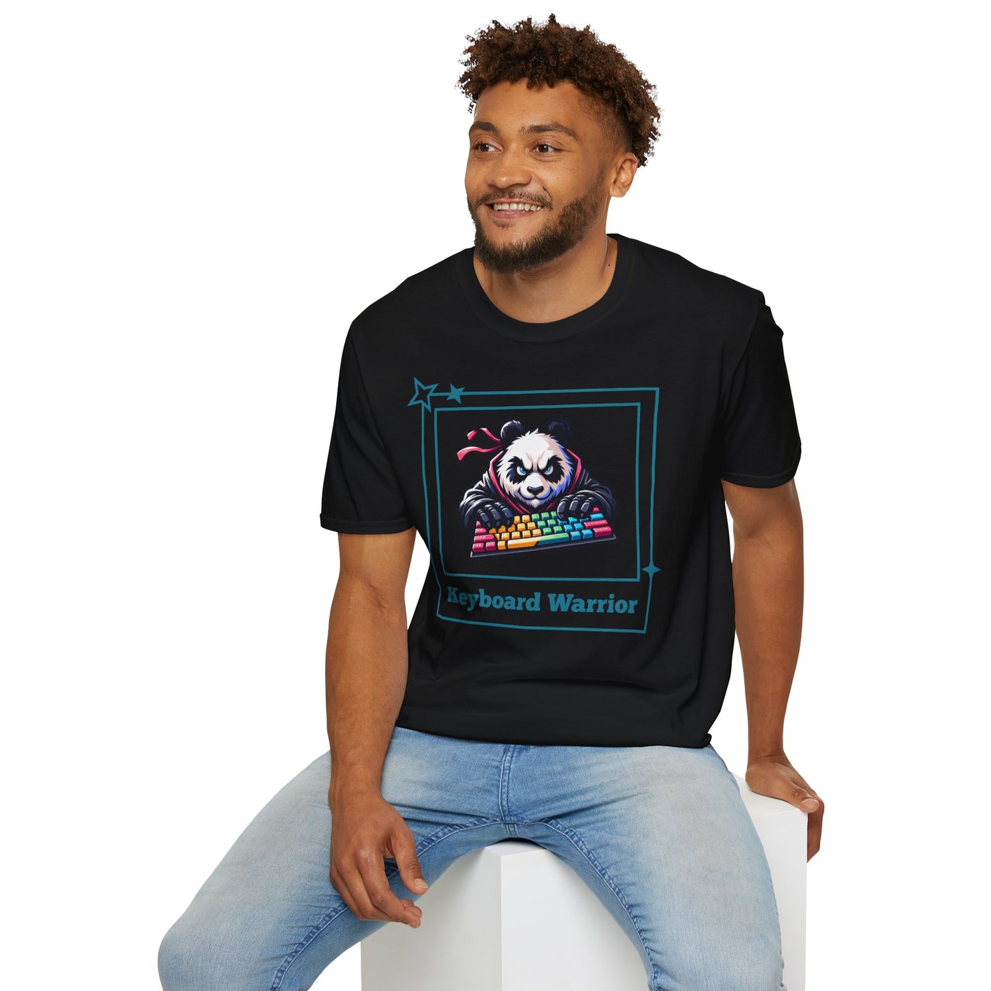 Panda Graphic T-Shirt, Gamer Apparel, Keyboard Warrior Tee, Unisex Softstyle Shirt, Gift for Gamers, Cute Casual Wear