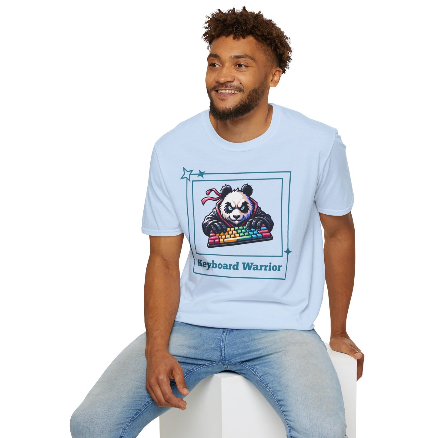 Panda Graphic T-Shirt, Gamer Apparel, Keyboard Warrior Tee, Unisex Softstyle Shirt, Gift for Gamers, Cute Casual Wear