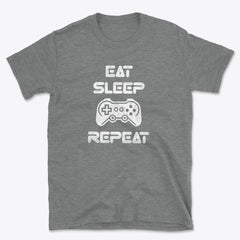 Eat Sleep Game Repeat White, Basic T-Shirt - Gamer Lifestyle Design