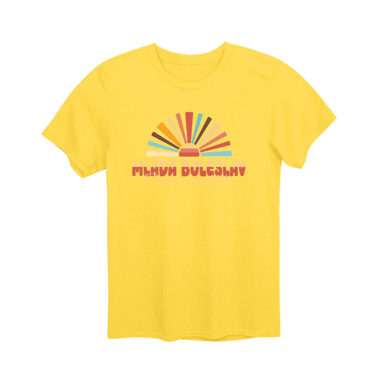 Mladá Boleslav město, vintage západ slunce unisex tričko | PandaTees