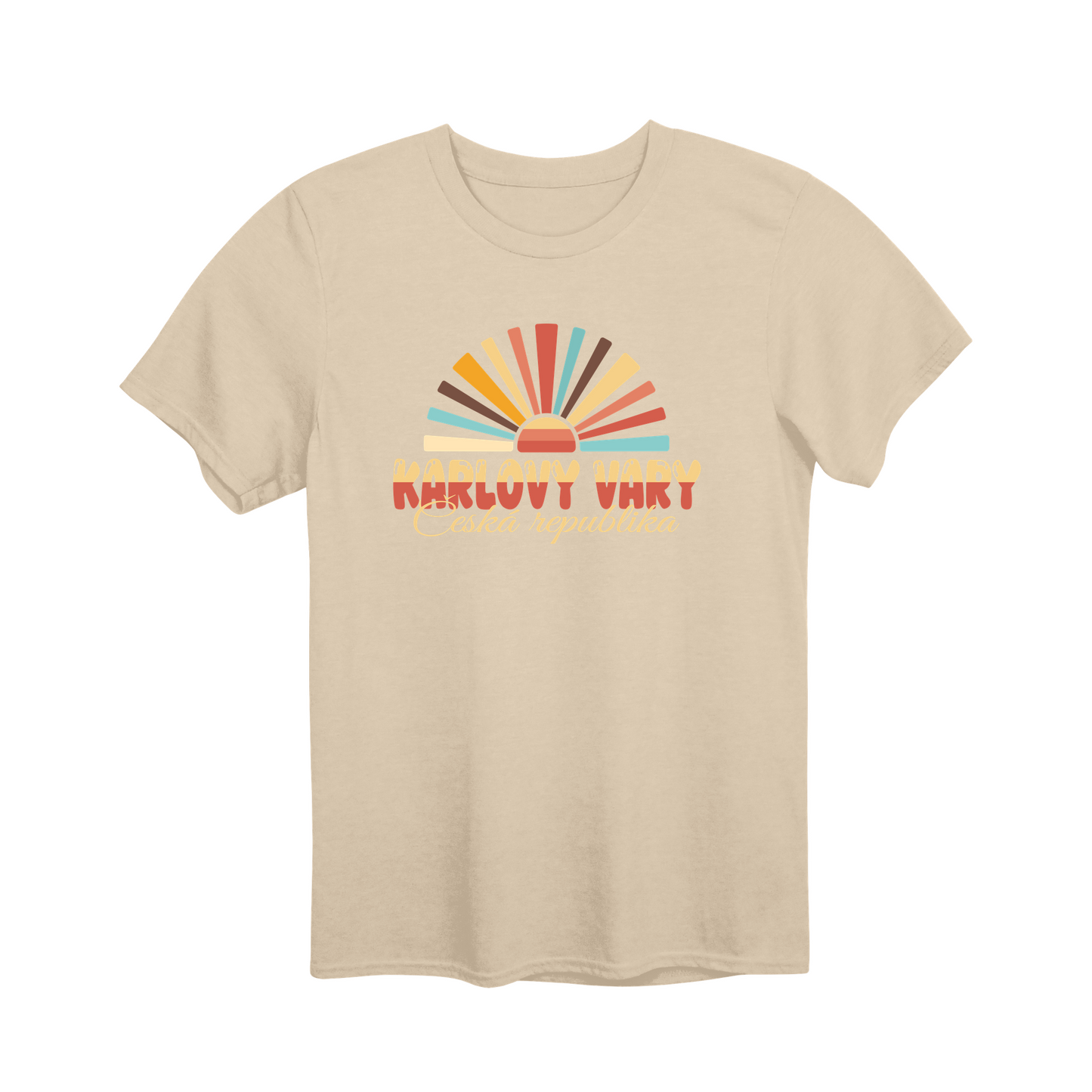 Karlovy Vary město, vintage západ slunce unisex tričko | PandaTees